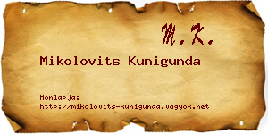 Mikolovits Kunigunda névjegykártya